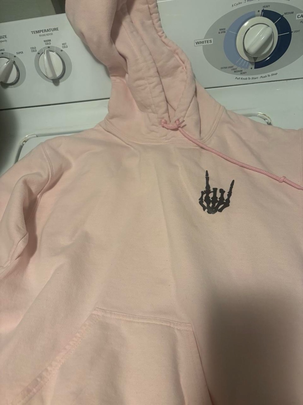 Gildan Pink Hoodie with Black Skeleton Hand Graphic